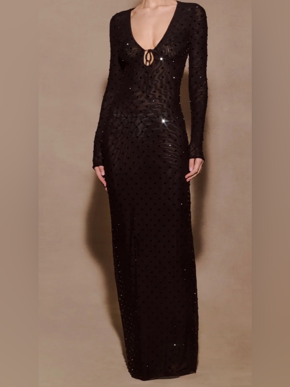 Meshki Acadia
Diamante Long Sleeve Maxi Dress - Black